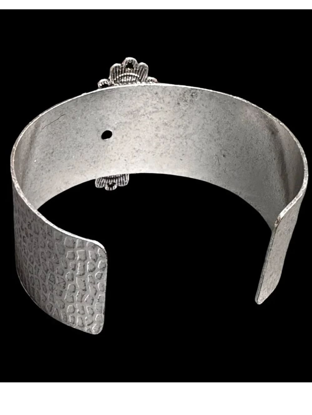 Ornate Cuff Bracelet Silver Tone Cream Stone Center Womens Costume Jewelry NWOT